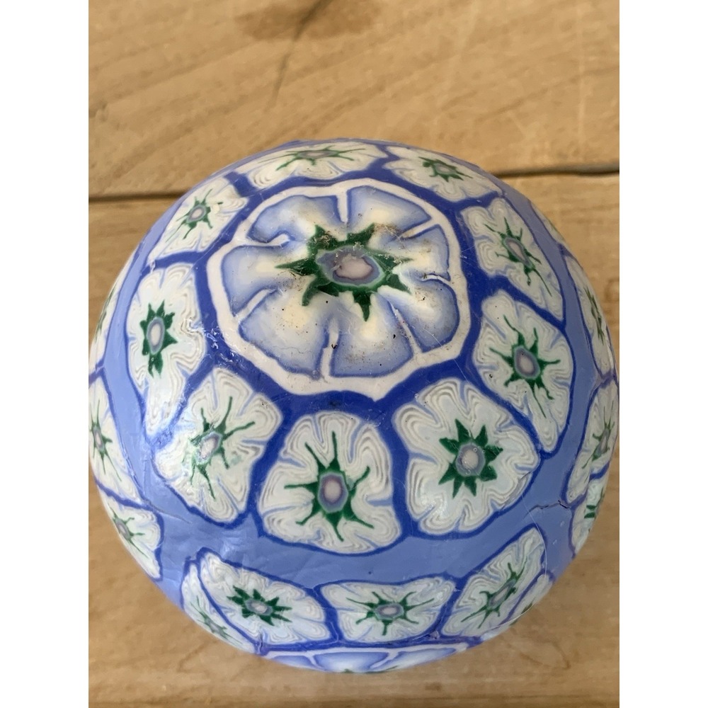 Millefiori Blue Floral Decorative Wax Ball Candle Single Wick Glow Vintage New - Picture 7 of 11